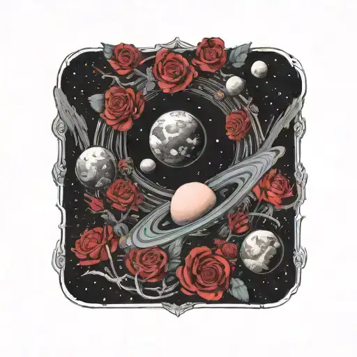 Space Surrounded By Planets With Roses