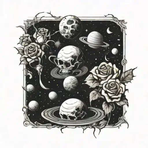 Space Surrounded By Planets With Roses
