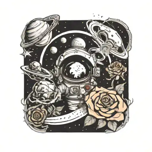 Space Surrounded By Planets With Roses