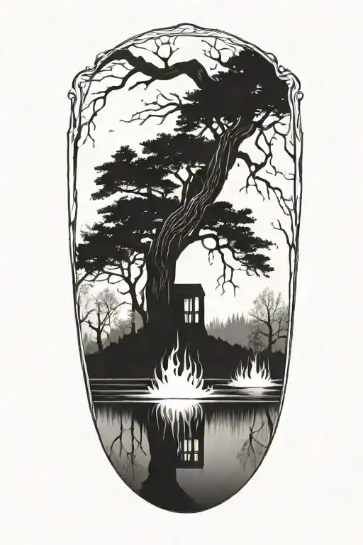 Lake With Trees On Fire