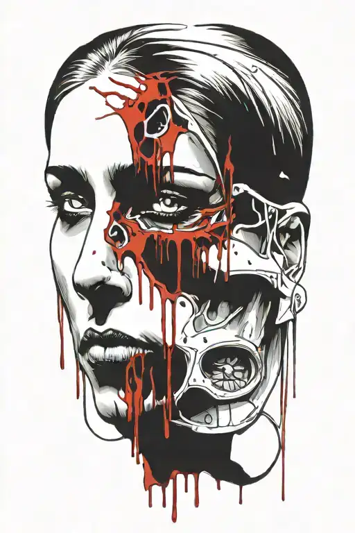 Bloody Head Of A Woman Face Illustrated