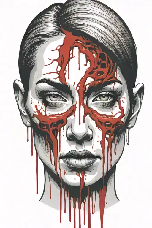 Bloody Head Of A Woman Face Illustrated