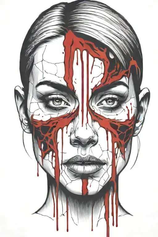 Bloody Head Of A Woman Face Outline