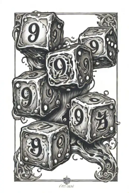 Three Dice Displaying The Number Nine