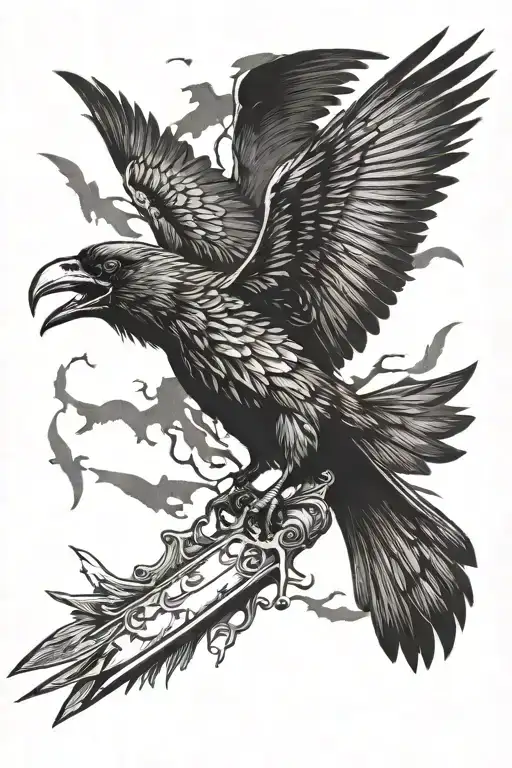 A Gothic Raven Flying And Holding A Knife