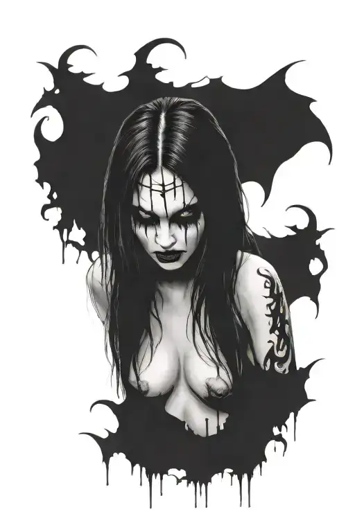 Gothic Black Metal Nude Female Vampire