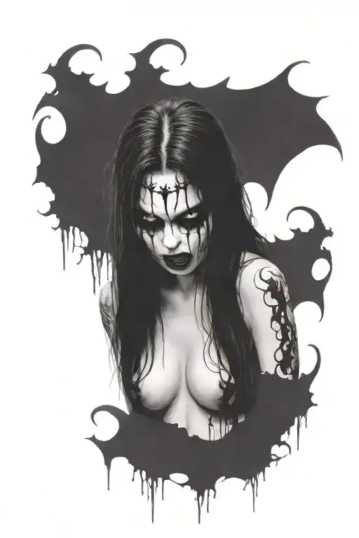 Gothic Black Metal Nude Female Vampire With Fangs
