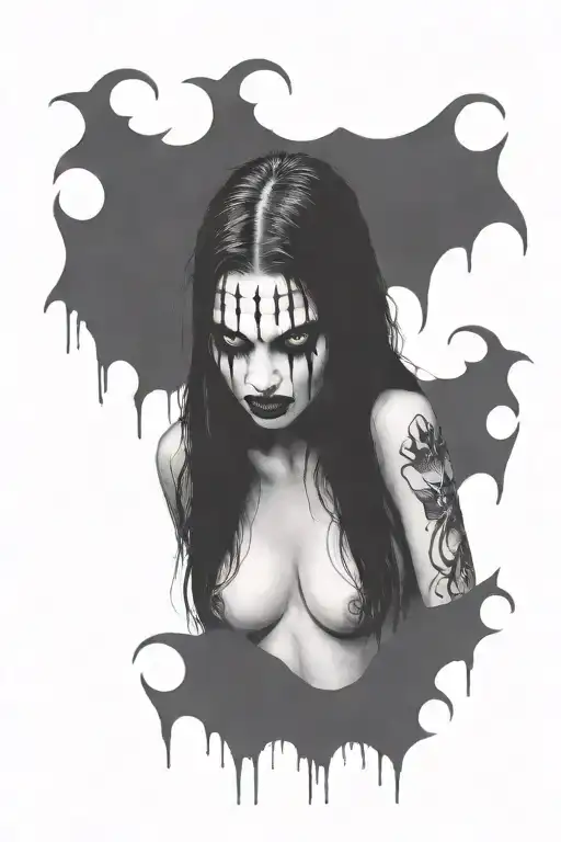 Gothic Black Metal Nude Female Vampire With Fangs