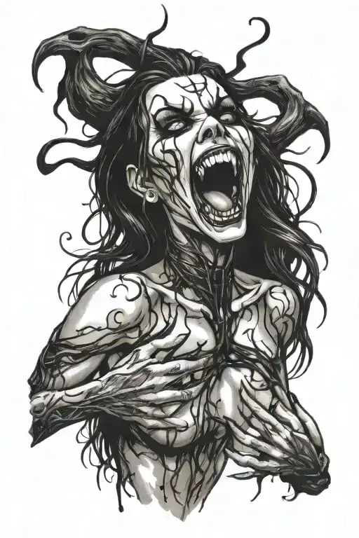 Gothic Black Metal Nude Female Vampire With Fangs