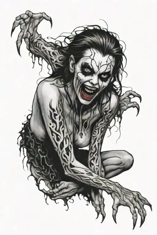 Gothic Black Metal Nude Female Vampire With Fangs