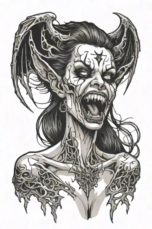 Gothic Black Metal Nude Female Vampire With Fangs