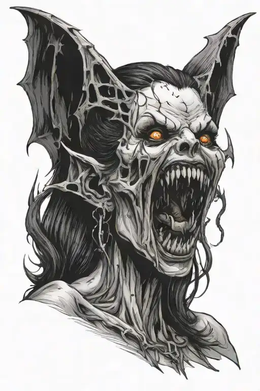 Gothic Black Metal Nude Female Vampire With Fangs