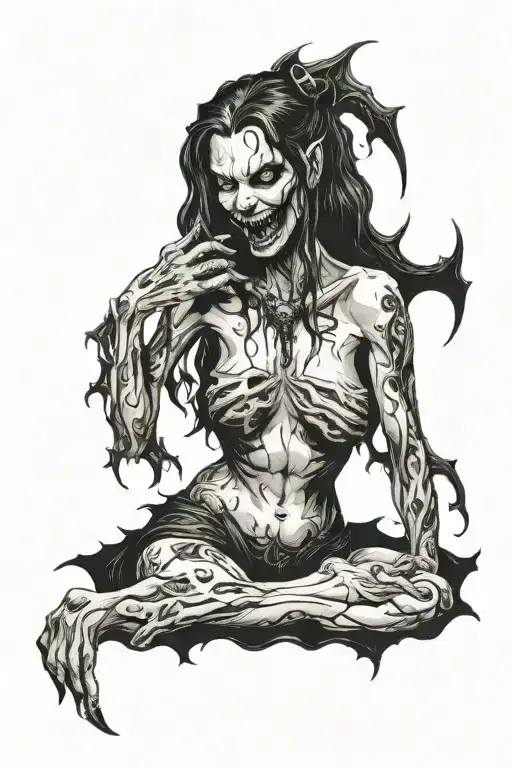 Gothic Black Metal Nude Female Vampire With Fangs