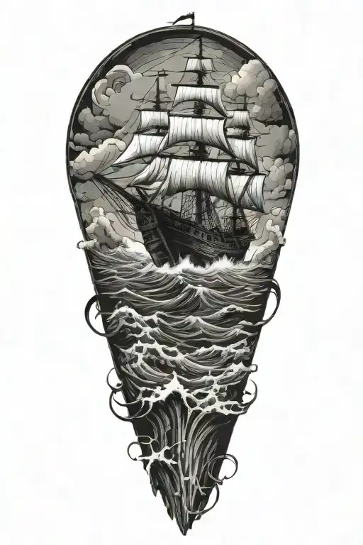 Pirate Ship Sailing Through Stormy