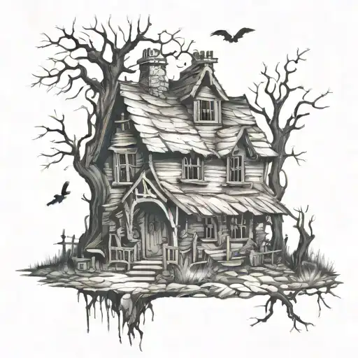 Witch's Cottage In Forest Scene