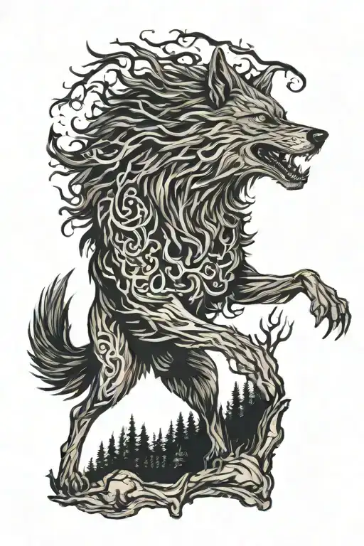 Fenrir Wolf And Forest