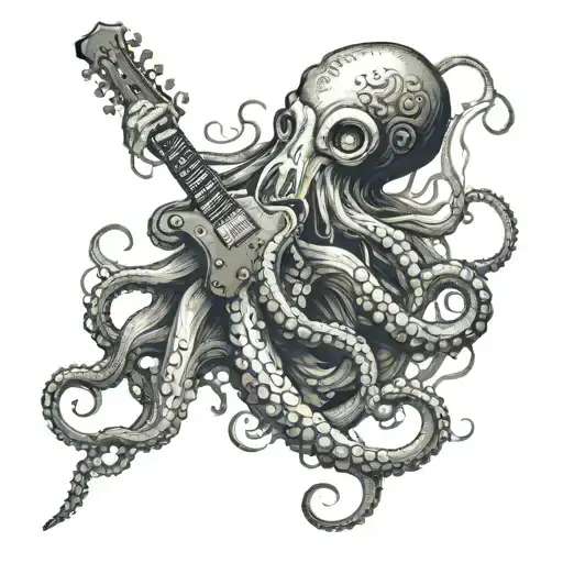 Octopus Wrapped Around Guitar Neck
