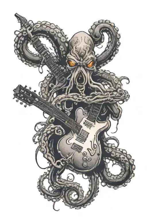 Octopus Wrapped Around Guitar Neck