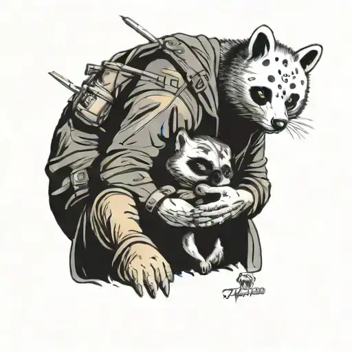 Jason Voorhees Holding A Baby Racoon