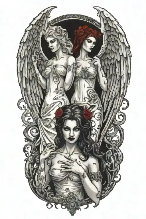 Sexy Angel Next To Devil Woman
