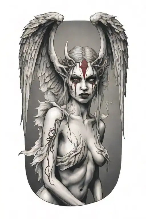 Sexy Nude Winged Demon Woman Bleeding From Eyes