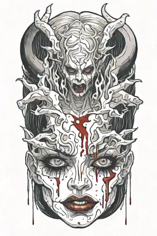 Sexy Partially Nude Demon Woman Bleeding From Eyes