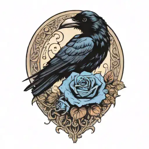 Raven And Blue Rose