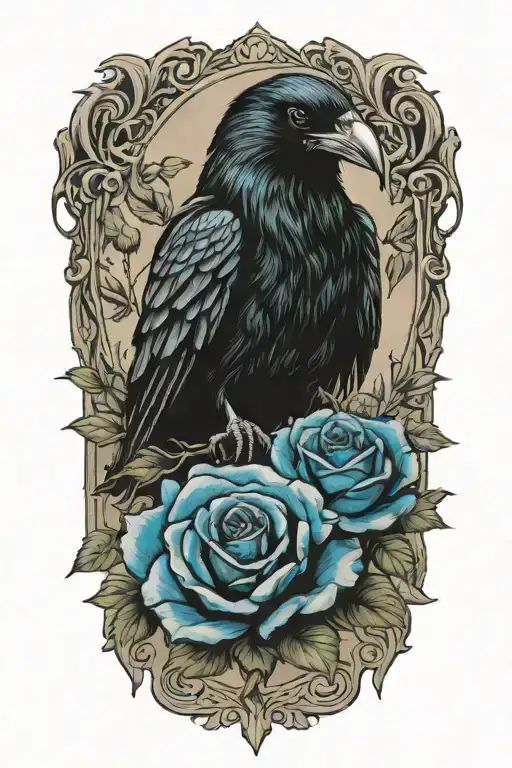 Raven And Blue Rose