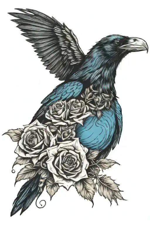 Raven Wearing Crown With Blue Rose And Skull