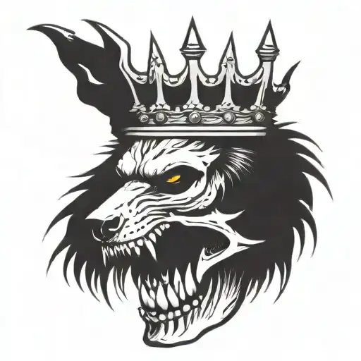 A Skull On The Head Of A Crown With A Wolf Howling