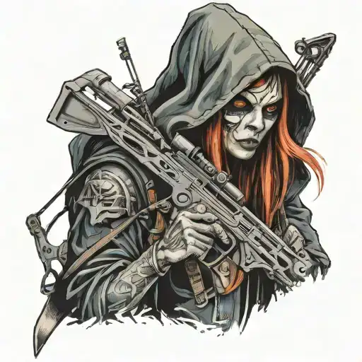 Female With Crossbow Wearing A Hood