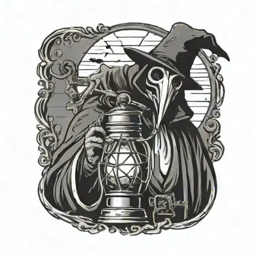 Creepy Plague Doctor Holding A Lantern