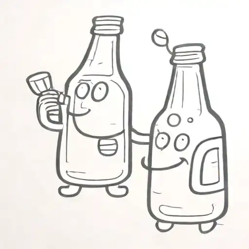 2 Cartoon Beer Bottles As People That Are Best Friends