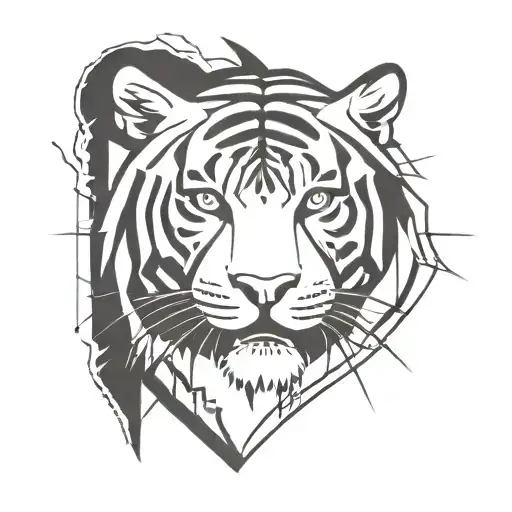 Geometric Tiger Head With Sun Rays