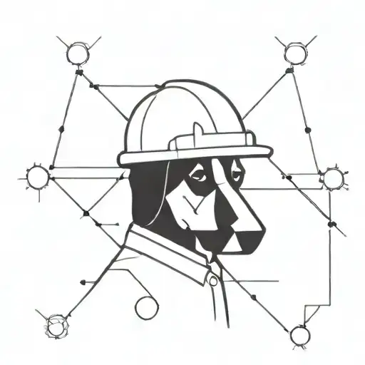 A Geometric Pattern Incorporating The Silhouette Of A Dog In A Civil Engineer's Hardhat