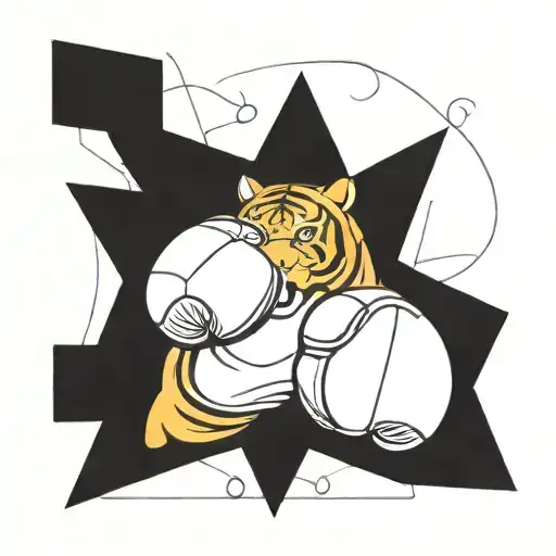Geometric Tiger Head Boxing Gloves And Celestial Lines