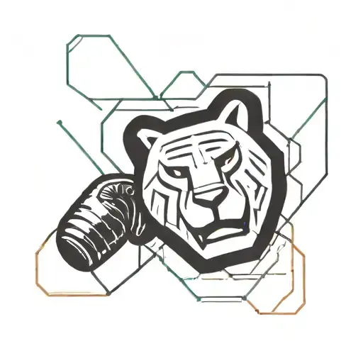 Geometric Tiger Head Boxing Gloves And Celestial Lines