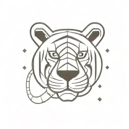 Geometric Tiger Head Boxing Gloves And Celestial Lines
