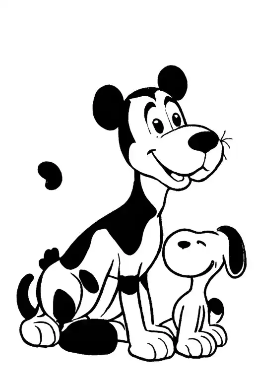 Pluto Disney Dog Sitting With Tigger And Snoopy Looking