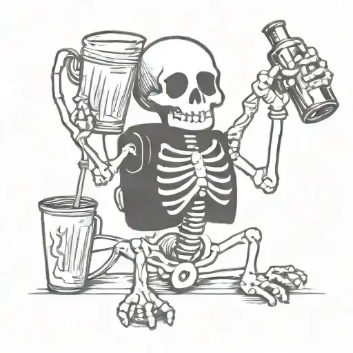 Ems Skeleton Holding Stethoscope While Drinking Energy Drink