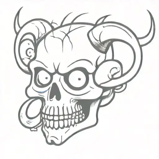 Skull With Eyes And Horns And Fangs