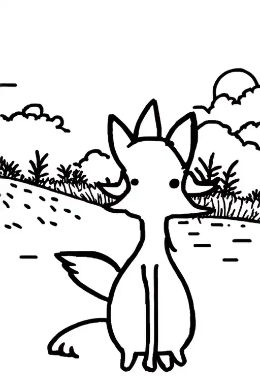 Summer Landscape With Full Body Fox