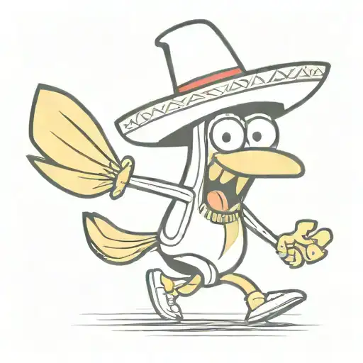 Cartoon Banana Running Wearing A Sombrero
