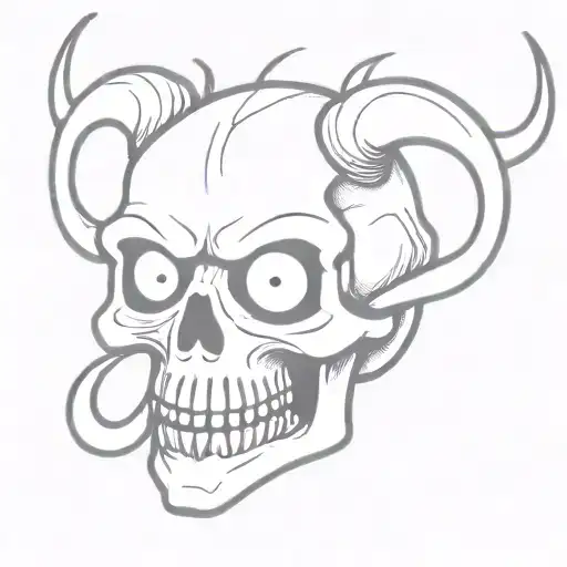 Skull With Eyes And Horns And Fangs