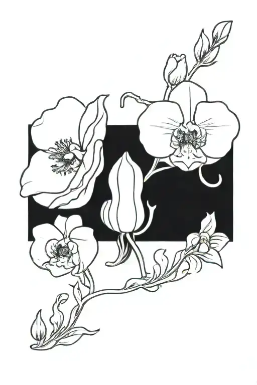 Poppy Flower And Orchid Flower Intertwined