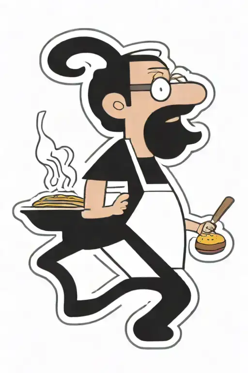 A Portrait Of Bob Belcher Cooking Burgers With A Playful And Cartoonish Style