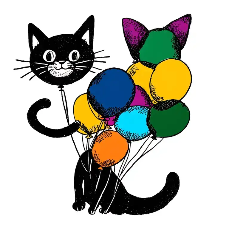 Floating Cat With Balloons