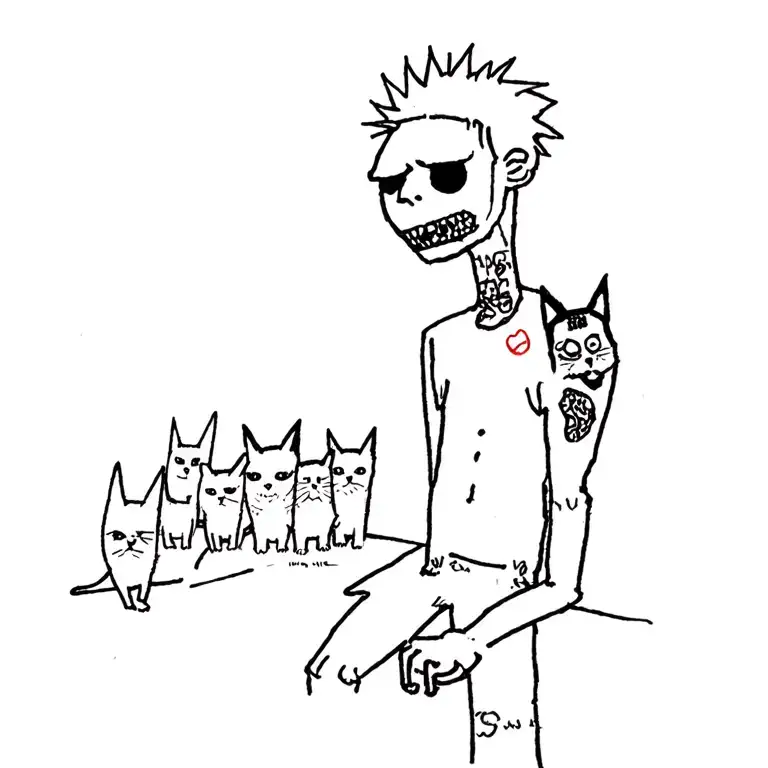 Punk Rock Dude With Gang Of Cats