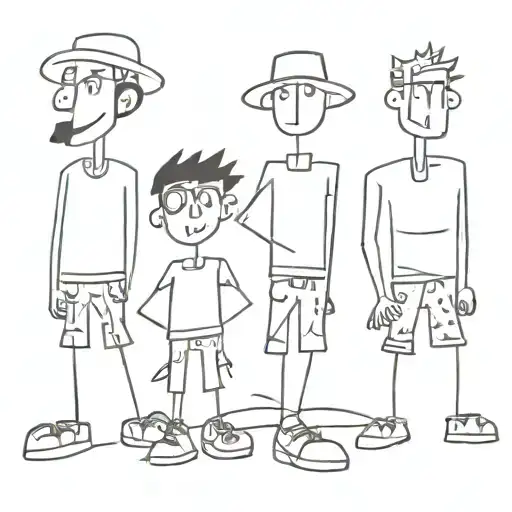 Sketch Of A Tattoo In The Style Of A Cartoon Underground With The Image Of Three Fashionable Guys