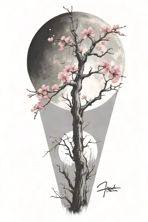 Trash Polka Sakura Branch In Moonlight